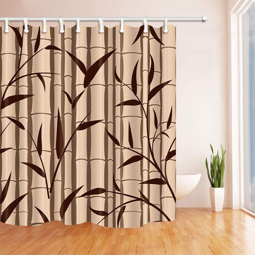 BPBOP Hand Painted Bamboo Black Polyester Fabric Bathroom Shower