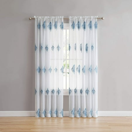 Camila Sheer Embroidered 84 Long Curtain Blue Walmart Ca