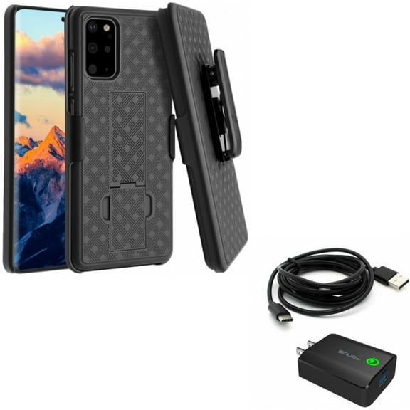 Home Charger & Case Belt Clip for Samsung Galaxy S20 Plus - 18W Fast 6ft USB-C Cable Type-C   Holster Swivel Cover Combo
