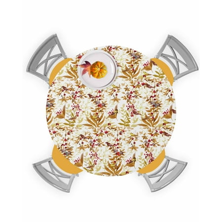 

Round Tablecloth with Elastic Thanksgiving Flower Birds Fall Floral Plants Waterproof Stain-proof Table Cover Wipeable Fitted Table Cloths for 45 -54 Round Tables Dining Kitchen