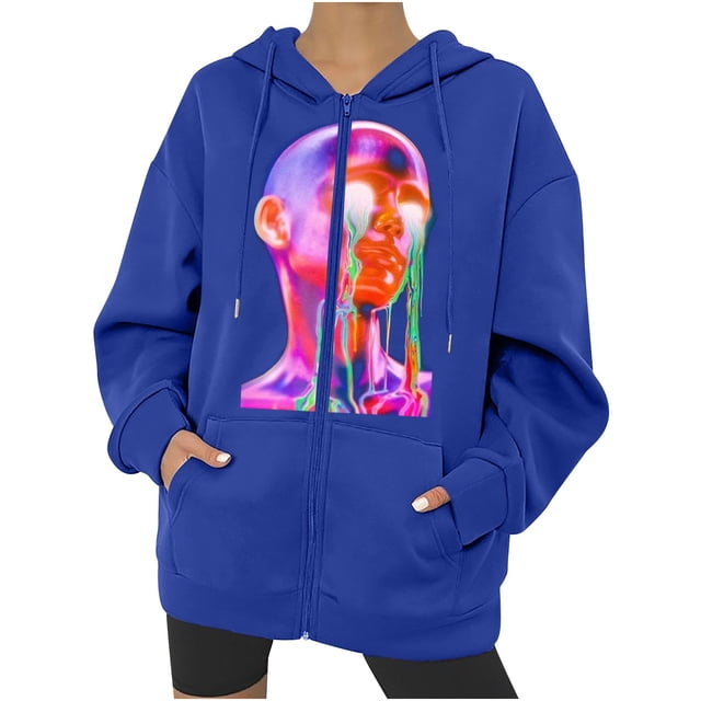 Chaqueta con capucha Punk suelta con cremallera y estampado de Halloween para mujer, abrigo, sudaderas con capucha, abrigo Pompotops qwe15552