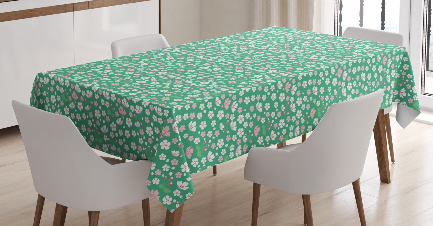 Cherry Blossom Tablecloth, Downward Sloping Cherry Blossom Petals on a