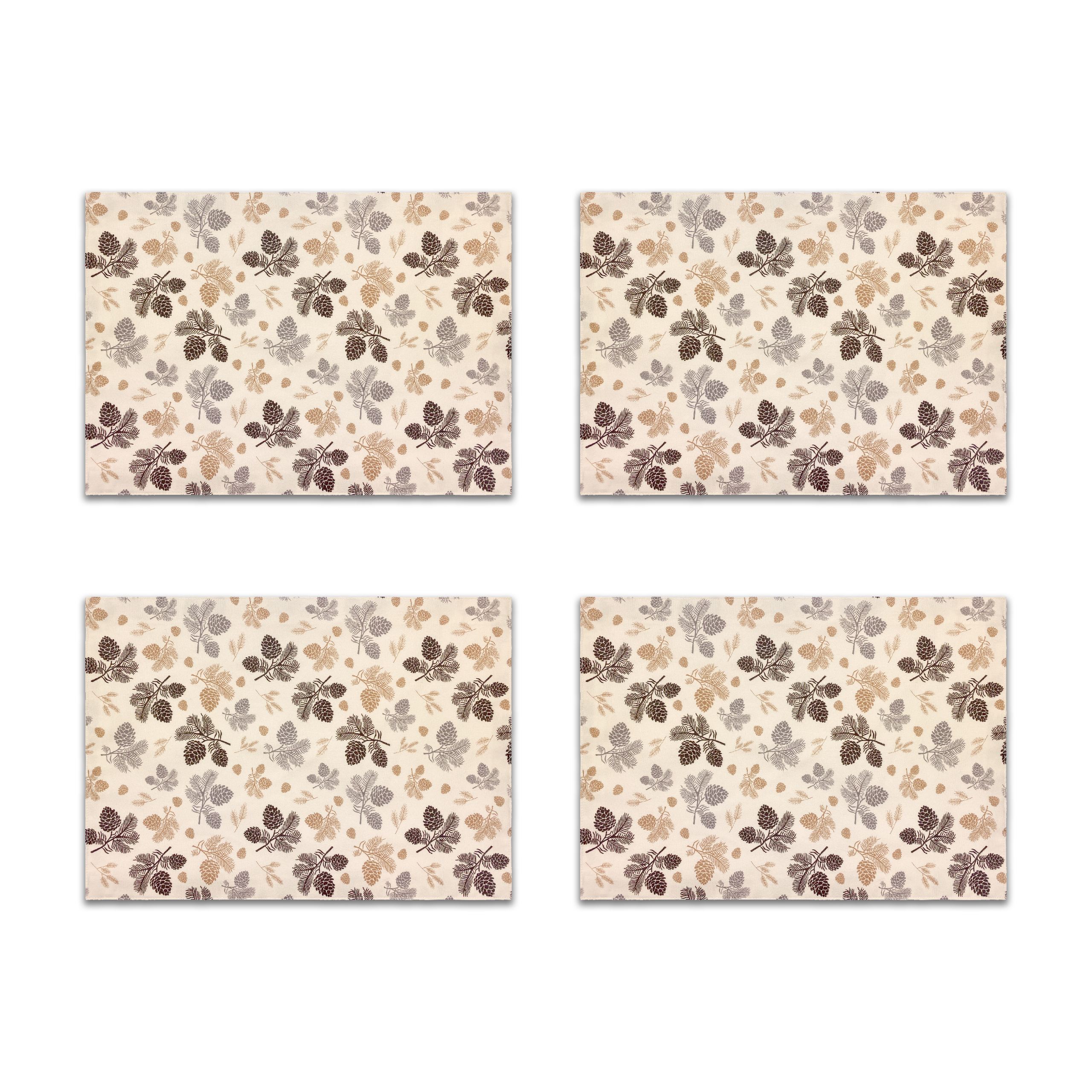 Set of 4 Autumn pine cone placemat, fir branches and pinecones, Washable Cotton Placemat for fall dining table