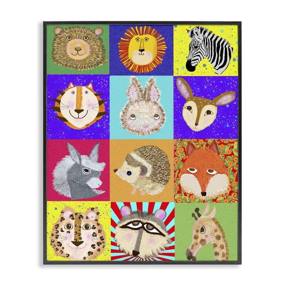 Furry Faces Animals Black Framed Giclee Art, design by Lynnda Rakos