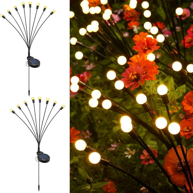 Firefly Luces de jardín solares al aire libre, luces solares de luciérnaga al aire libre impermeables, paquete de 2 8 luces LED oscilantes para exteriores con energía solar