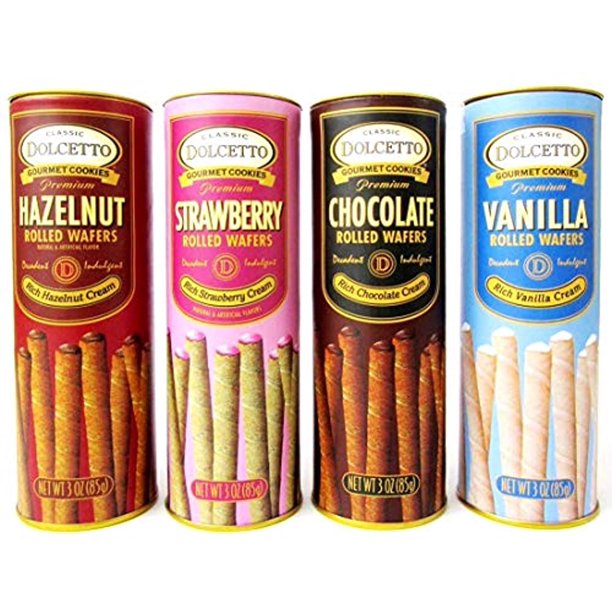 Dolcetto Premium Cream Filled Rolled Wafers Gourmet Cookies 4 x 3 Ounce