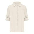thumbnail image 4 of BLVB Oversized Cotton Linen Shirts for Women Roll Up Long Sleeve Button Down Lapel T Shirts Tops Trendy Womens Blouses Beige, 4 of 6