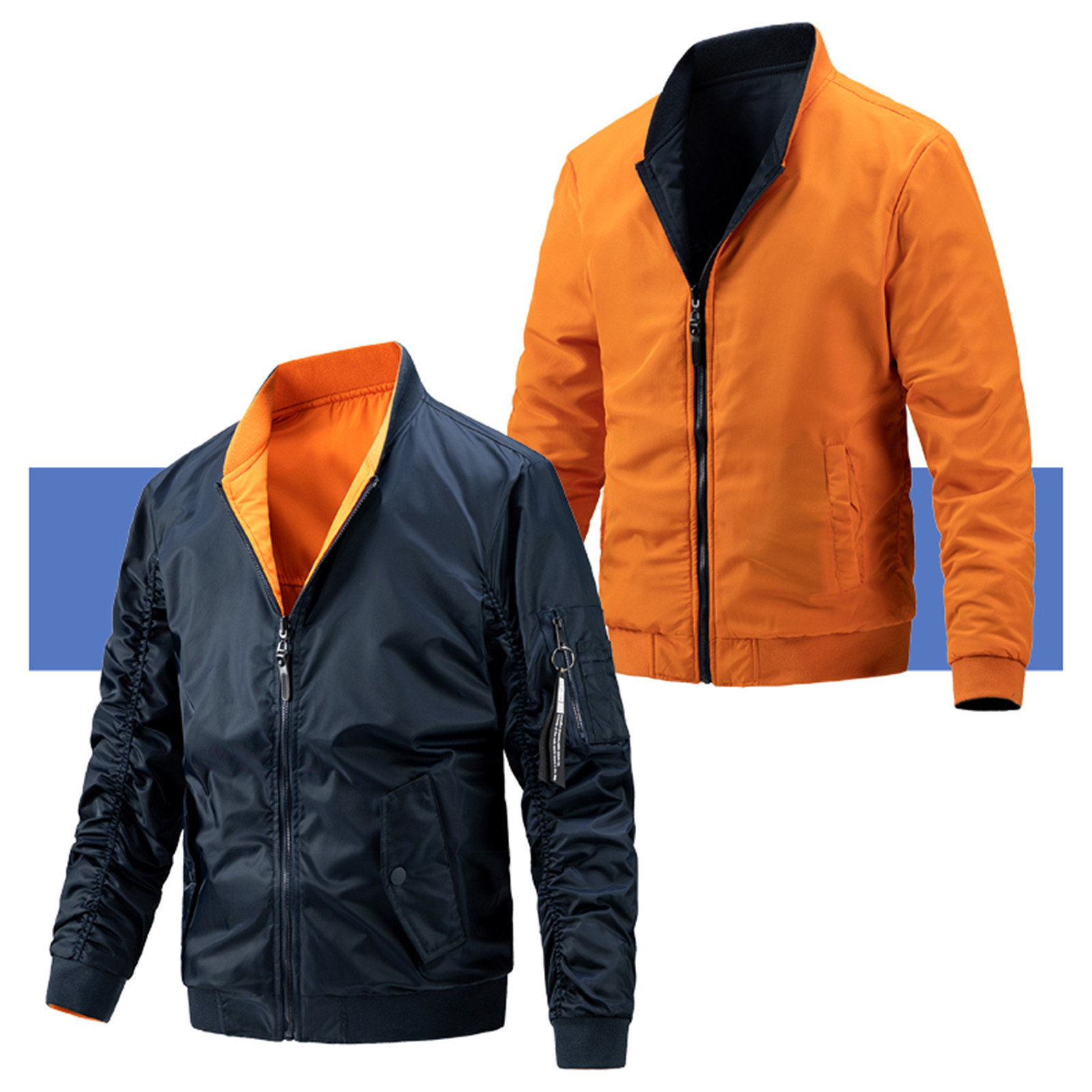JERDAR Mens Fall Winter Coats Fashion Flight Suit Plus Cotton Jacket  Reversible Stand Collar Jacket In Winter Warm Coat Dark Blue XL -  Walmart.com