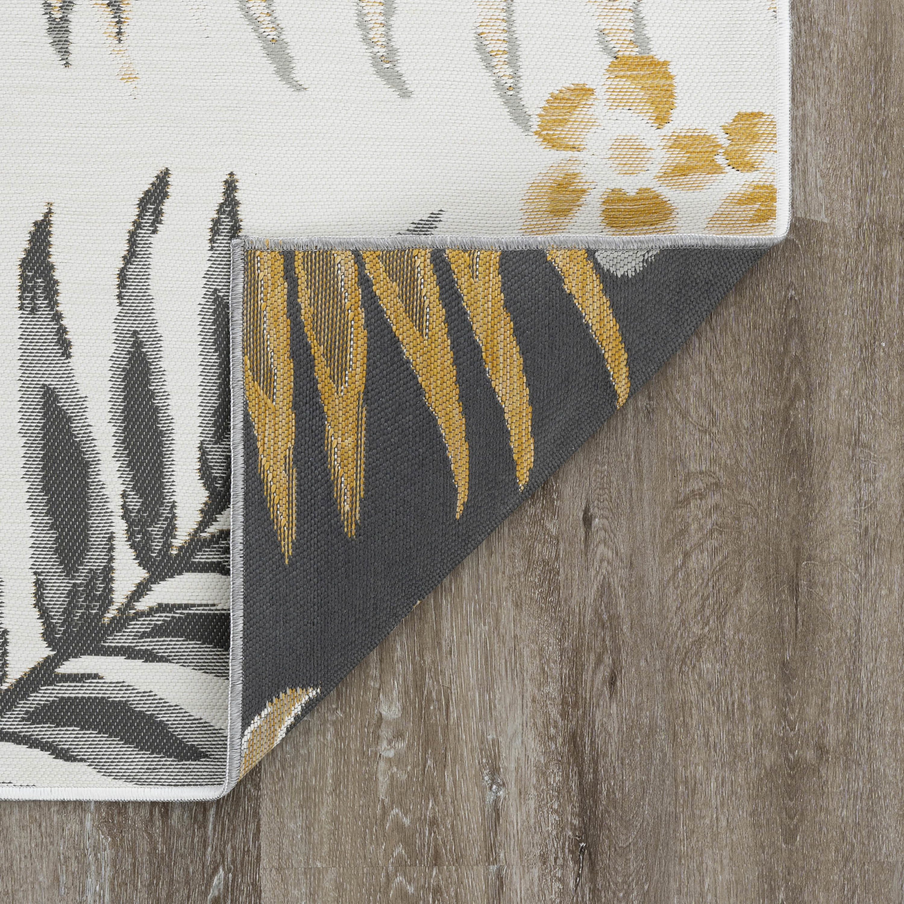 Bliss Rugs Floral Indoor Outdoor Rug Low-Profile Reversible Floor Mat for Patio, Entrance, Front Door | Cream, 2' x 3'