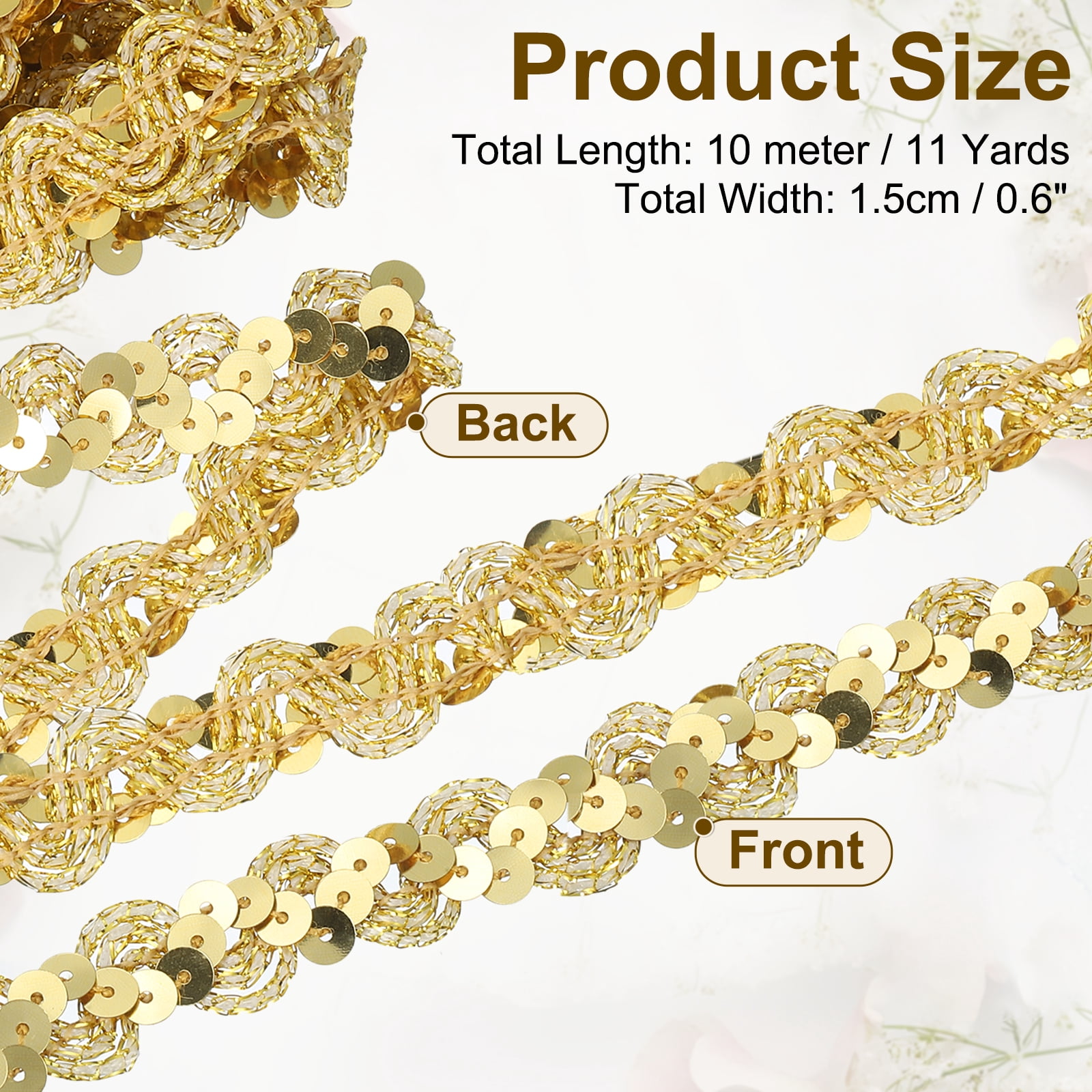 Unique Bargains Sequins Trim Ribbon Sequin Gimp Braid Trim Spangle Flat Sequins Gold