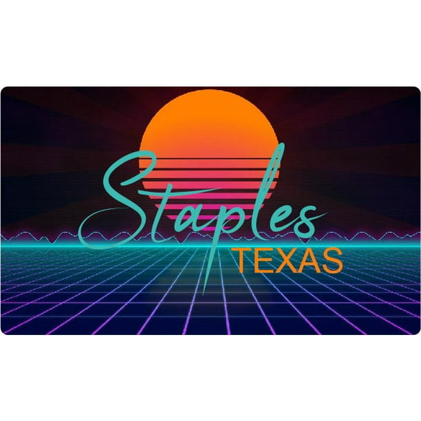 Staples Texas 2 X 1.25Inch Vinyl Decal Stiker Retro Neon Design