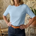 thumbnail image 7 of AKOEE Half Sleeve T Shirts for Women Crewneck Summer Tops Casual Soft Base Tees Plain Tshirts Loose Fit (L, Light Blue), 7 of 7
