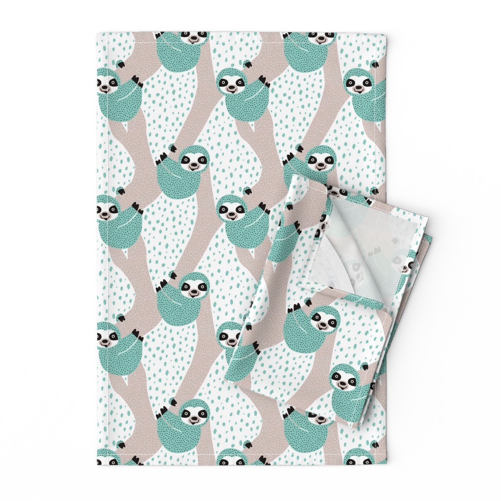 Printed Tea Towel, Linen Cotton Canvas Sloths Jungle Rainforest Boy