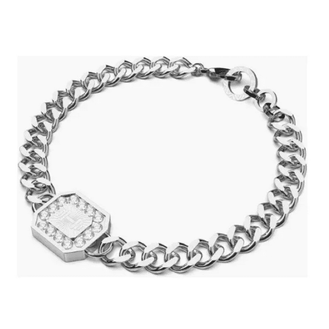 Pulseras De Plata 925 Xtellar Placa Cuadrad Diamantada De Ajustable