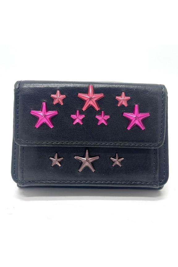 Pre-Owned Jimmy Choo Star studs Compact Mini Wallet Trifold wallet Black (Good)