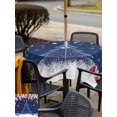 thumbnail image 4 of Outdoor Tablecloth with Umbrella Hole and Zipper, Christmas Trees Square Table Cloth 54x54 Inch Waterproof Tablecloth, Navy Blue Winter Snowflakes Xmas Balls Picnic Table Cover for Patio Camping, 4 of 7