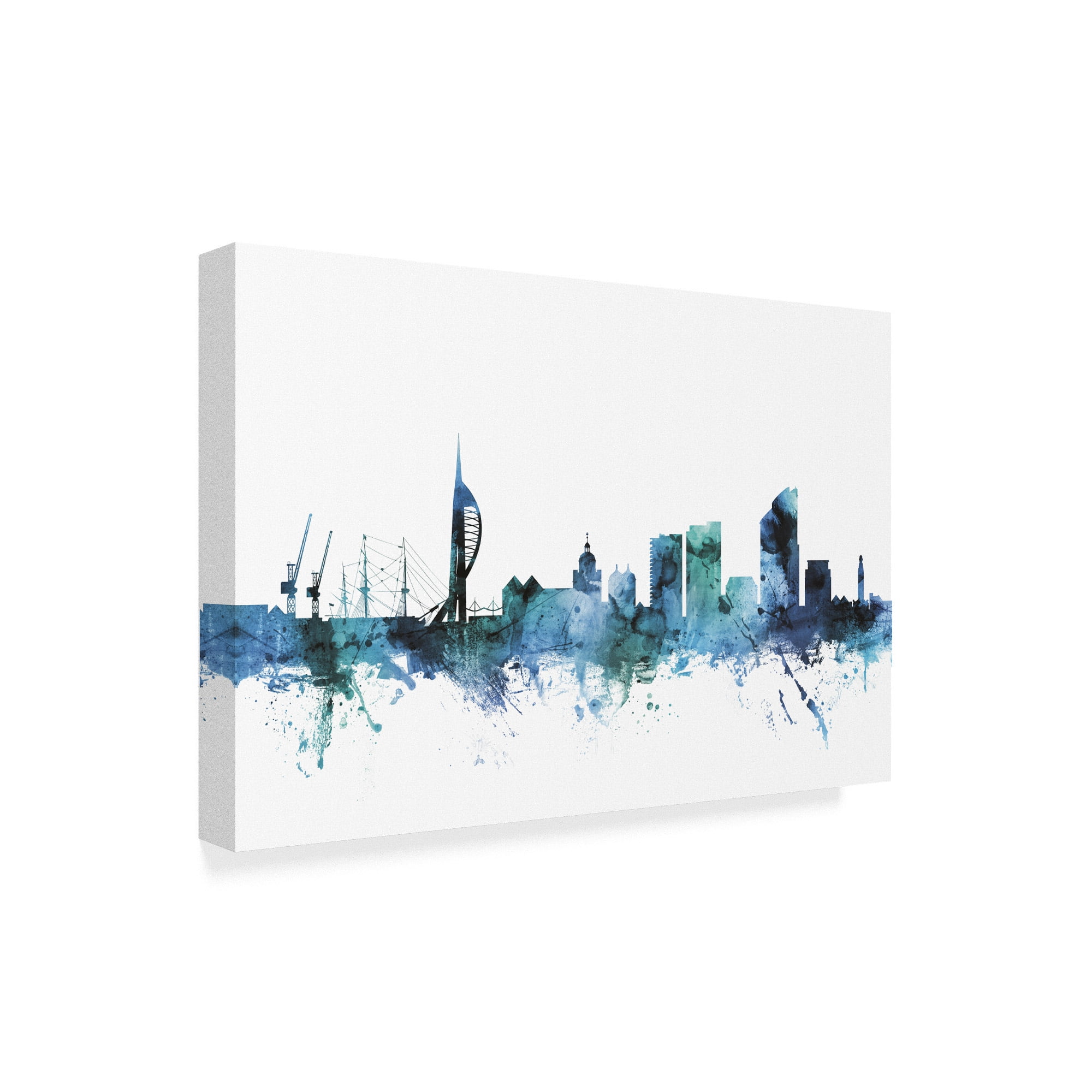 Trademark Fine Art 'Portsmouth England Blue Teal Skyline' Canvas Art by Michael Tompsett
