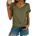 thumbnail image 3 of Womens Casual Short Sleeve Top Slim Fit V Neck Knot Front T Shirt Fashion Tee, 3 of 6
