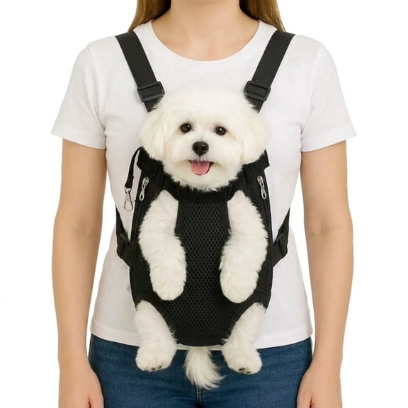 Dog Backpack Carrier, Front Chest Carrier for Small Dogs 7-11 lbs | Adjustable Shoulder Straps, Legs Out Design, Breathable Mesh, Hands-Free Carrying, Soft Padded Support, Walking/Hiking
