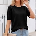 thumbnail image 5 of Women's Tops Dressy Casual Summer Crewneck Short Sleeve Sweaters Knit Solid Trendy Hollow Out Shirts Blouses Black L, 5 of 7