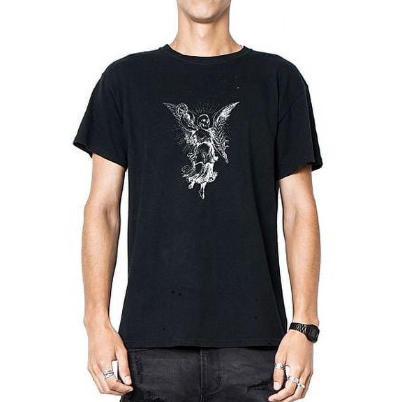 PATRON SAINT OF Skull Angel Crewneck Tee T-Shirt, Black, Medium - NEW