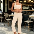 thumbnail image 5 of Women Racerback Scoop Neck Sports Bra High Waist Cropped Flare Pants 2 Piece Athletic Workout Outfit Sets Beige XL, 5 of 9