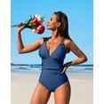 thumbnail image 3 of Attraco Women Scalloped One Piece Swimsuit Ruched Tummy Control Bathing Suit Cut Out Spaghetti Strap Monokini Swimwear, 3 of 6