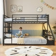 thumbnail image 3 of Afuhokles Twin Over Twin Low Bunk Bed with Bookshelves, Storage Drawers and Power Outlet, LED Metal Floor Bunk, Black, 3 of 8