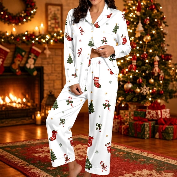 TGPMGRZ Women's Christmas Pajamas Set Long Sleeve Roomy Matching Set for Winter Morning Coffee