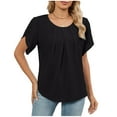 thumbnail image 2 of Xuyuer Women's Casual Solid Color Summer Round Neck Short Sleeve Blouse, Breathable Polyester Top for Beach Vacations, Weekend Outings and Relaxed Everyday Style, 2 of 8