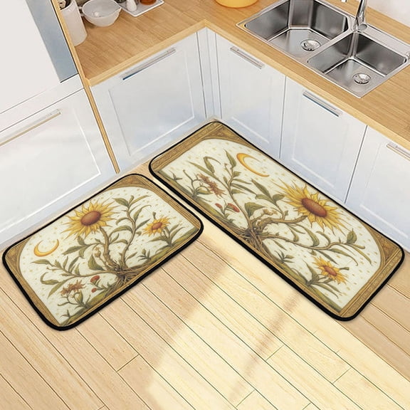 Sunflower 2 Piece Non Slip Kitchen Mat Set with Soft Memory Foam Padding