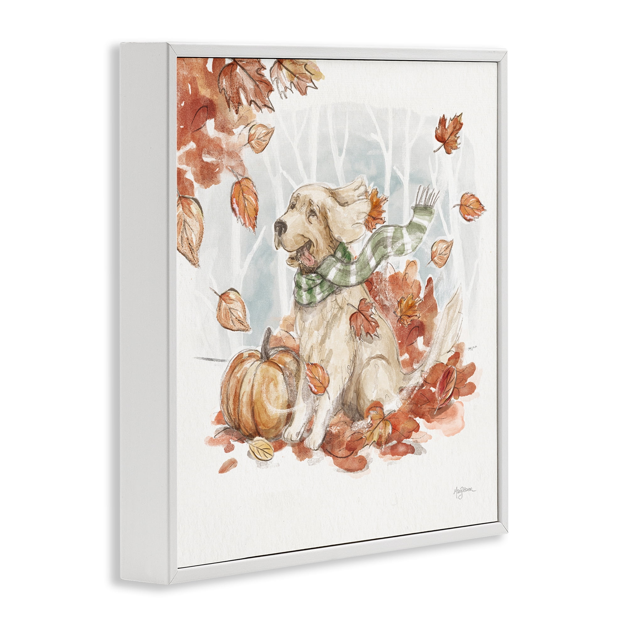 Stupell Industries Happy Autumn Labrador Holiday Painting White Framed Art Prints Wall Art, 24 x 24