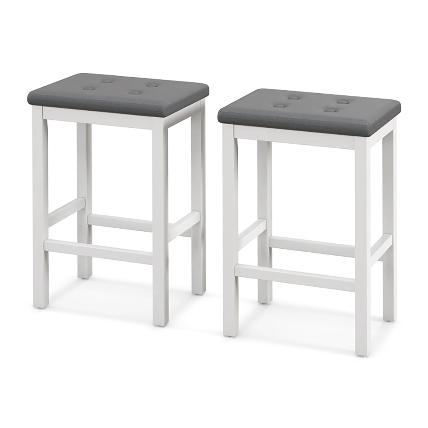 Yardi Yard 26" Counter Height Bar Stools Set of 2, Faux PVC Leather Barstools w/Padded Seat, Wood Frame, Max Load 330 Lbs, Wood Saddle Bar Stools, Gray+White
