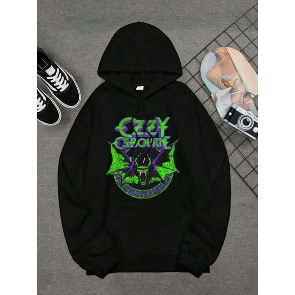 Bat Circle Neon V2 Ozzy Novelty Awesome Graphic With Pockets Hoodie Popular Hoodie Trending For Men, 460g