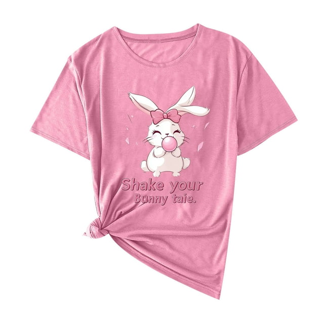 Camisas de Manga Corta para las Mujeres Moda Casual Impresión Cuello Redondo Suéter Tee Blusas