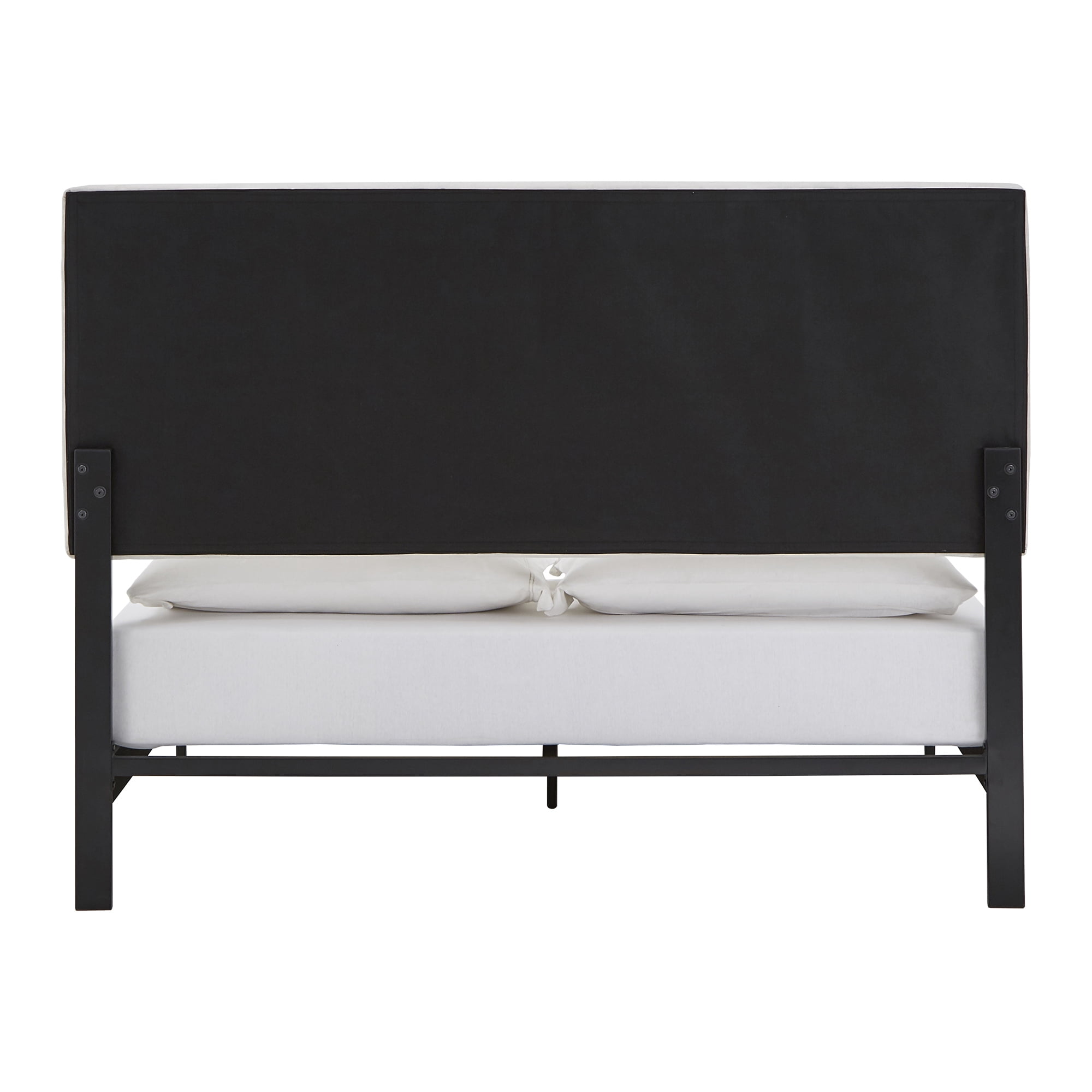 Weston Home Brielle Black Finish Frame with Velvet Upholstered Platform Queen Bed, Cream