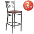 thumbnail image 2 of Flash Furniture 2 Pk. HERCULES Series Silver Antique Finish with Clear Coat ''X'' Back Metal Restaurant Barstool - Cherry Wood Seat, 2 of 8