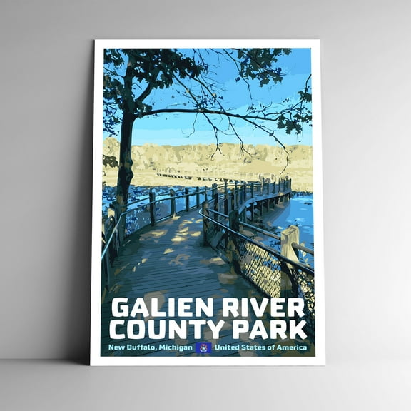 Galien River County Park Vintage Travel Poster / Postcard WPA Style Retro Michigan