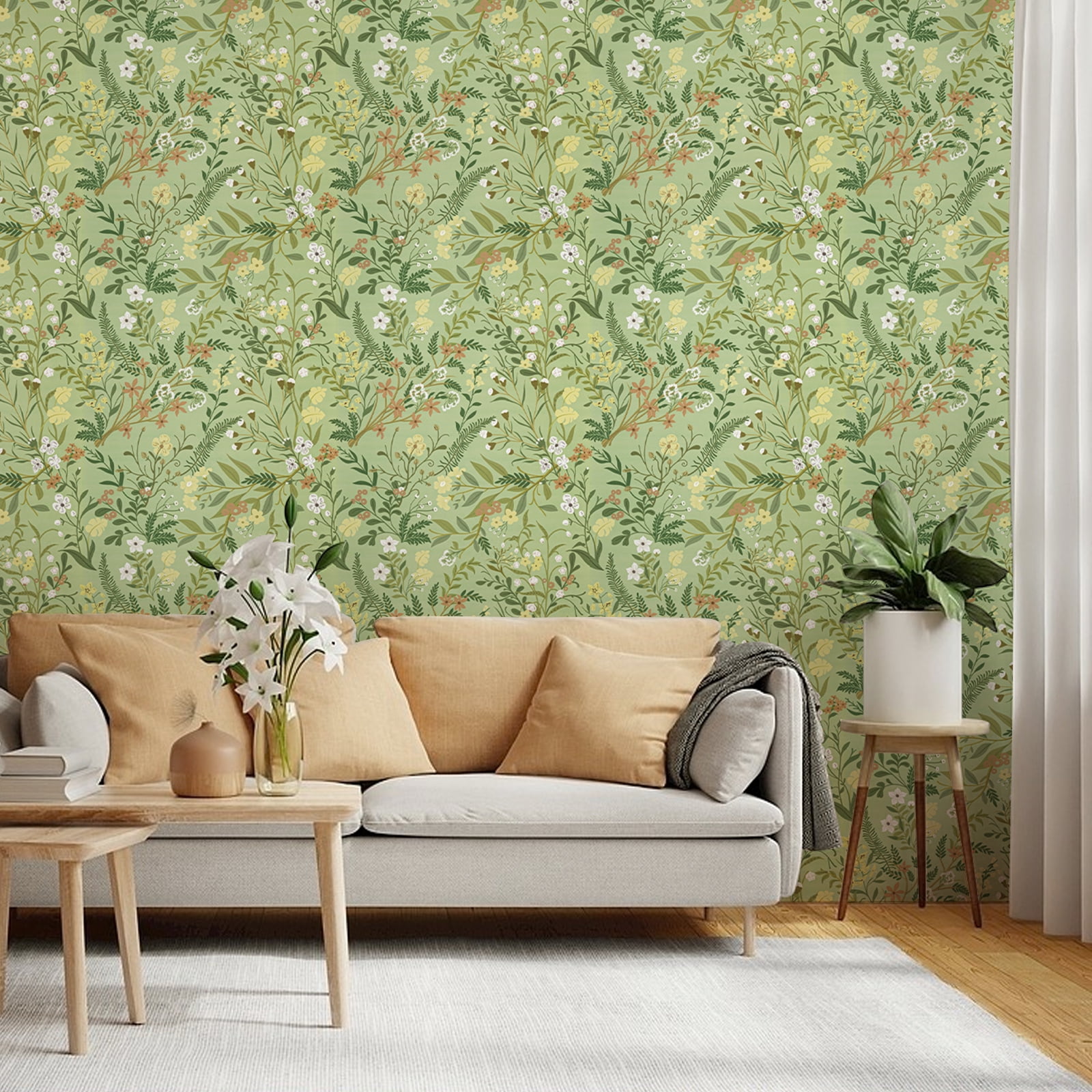UMIGGEE 17.7" x 393" Green Floral Wallpaper Peel and Stick Floral Green Wall Paper Self Adhesive Flower Wallpaper Contact Paper Home Decor Wall Covering Old Furniture Renovation