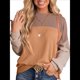 thumbnail image 1 of Moda para Mujer 2025, Camisetas Holgadas Informales de Punto con Cuello Redondo y Larga con Bloques de Color Caqui S, 1 of 10
