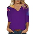 thumbnail image 2 of Cavosen Carnival Day 3/4 Length Sleeve Tops for Women Holiday Mardi Gras V Neck Blouse Mask Graphic Print Tops Festival Stylish Shirts Loose Workout Tees Party Shrove Tuesday T-Shirts S, 2 of 4