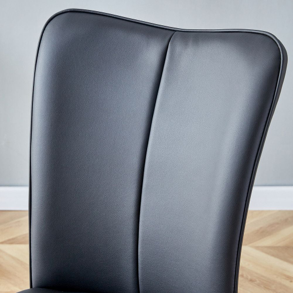 BSHTI Modern minimalist dining chairs, black PU leather curved backrest and seat cushions, electroplated metal chair legs, suitable for restaurants, bedrooms, and living rooms. A set of 4 chairs.