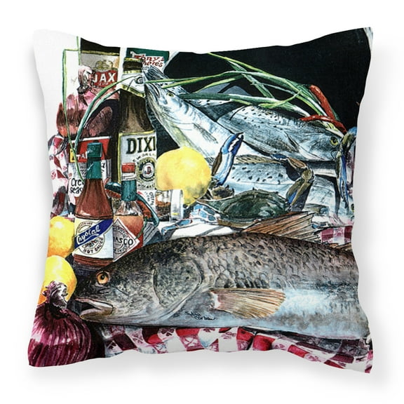 Carolines Treasures 1001PW1414 Fish and Beers from  Orleans Decorative   Canvas Fabric Pillow 14Hx14W multicolor