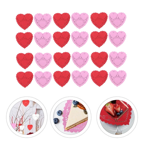 MUSEYA 200 Sheets Heart Shaped Paper Lace Placemats for Baby Shower Party and Wedding Red