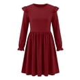 thumbnail image 6 of Cethrio Girls Casual Dresses, Long Sleeve School Crew Neck Mid-length Spring Dresses Wine Size 7-8, 6 of 6