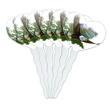 Bald Eagle Flying Over the Mountains Scenic Heart Love Cupcake Picks Toppers Decoration Set of 6