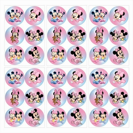 Minnie Stickers Labels Birthday Party Favors Thank You Themed Round Circle Baby Shower 60pcs