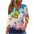 thumbnail image 2 of Babysbule 3/4 Sleeve Flower Printed Thin Button-Down V-neck Blouse & Top, Women's, 2 of 6