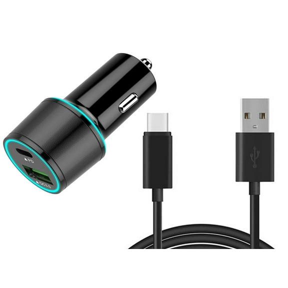 36W Quick Car Charger for Samsung Galaxy A55/A35/A25 5G - 2-Port USB Cable Type-C PD Power Adapter DC Socket