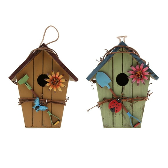 GROWTH TANK 2 Pack Wooden Bird House Garden Hanging Decor Decorative Birds Nest Outdoor Roof
